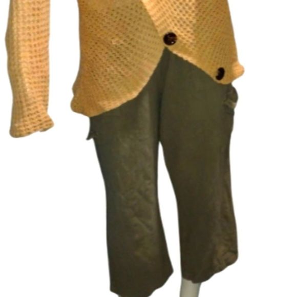 Sahalie Army Green Pants Size Large Elastic Waist Drawstring with Cargo pockets - Picture 2 of 12